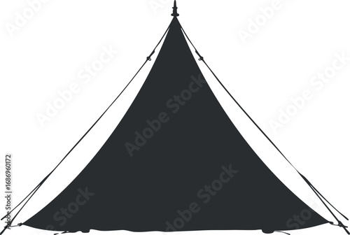Silhouette of a classic triangular camping tent set up outdoors for shelter and recreation