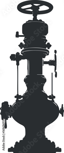 Silhouette of an industrial valve used for controlling fluid flow in pipelines and machinery systems