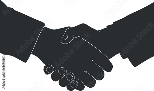 Silhouette of two hands shaking representing business agreement and partnership handshake gesture