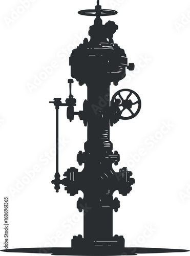 Silhouette of a fire hydrant with valves and handles, used for emergency water access and firefighting.