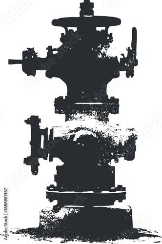 Silhouette of a fire hydrant with valves and pipes isolated on a white background for emergency water supply