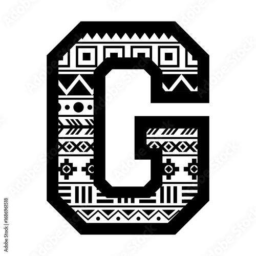 Letter G with aztec tribal ethnic motif svg cut file. Isolated vector illustration.