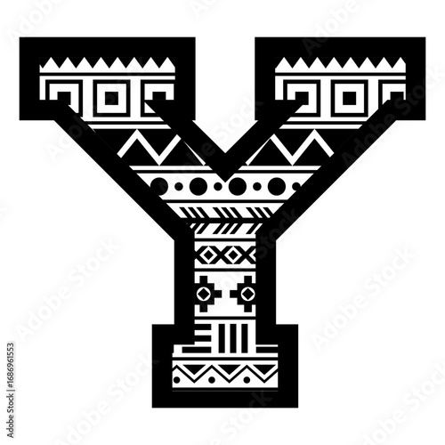 Letter Y with aztec tribal ethnic motif svg cut file. Isolated vector illustration.