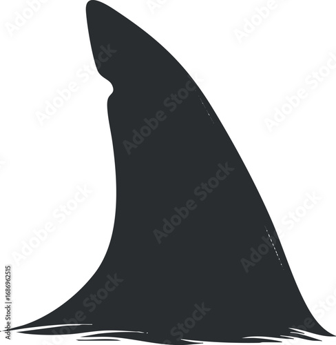 Silhouette of a shark fin above water surface in the ocean symbolizing marine wildlife and danger