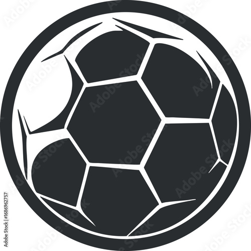 Black and white soccer ball icon symbolizing football sport and recreational game equipment