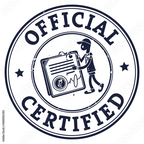 Official certified badge with document and inspector design 
