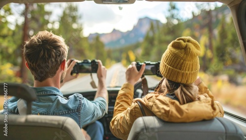 People taking photos scenic landscape