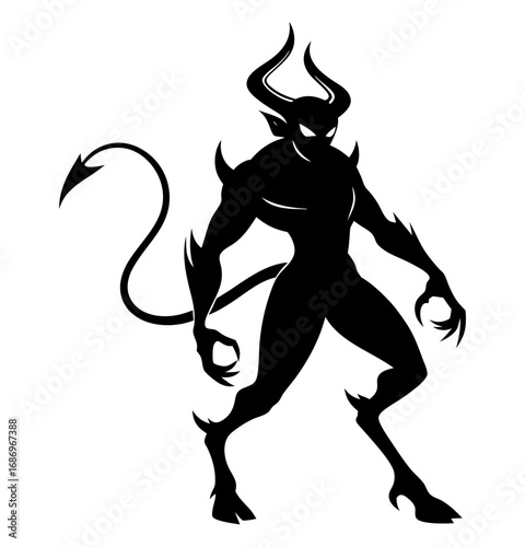 Wallpaper Mural Devil Silhouette with Horns and Tail | Evil Demon Vector | Dark Fantasy Monster Design Torontodigital.ca
