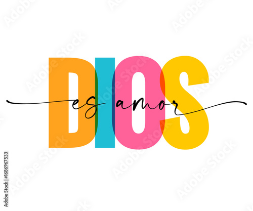 Dios es amo, bible quote for christian t-shirt design. Translation - God is love. Vector illustration, creative typography for church merch