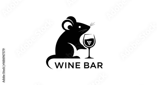 Elegant black silhouette logo of a mouse holding a wine glass.