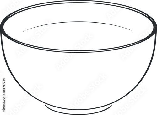 Simple line art illustration of an empty round bowl for kitchen and serving purposes