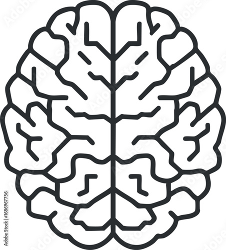 Black and white line art illustration of a human brain showing the cerebrum and brain structure