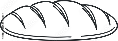 Simple line drawing of a fresh loaf of bread with scored top crust, bakery food item