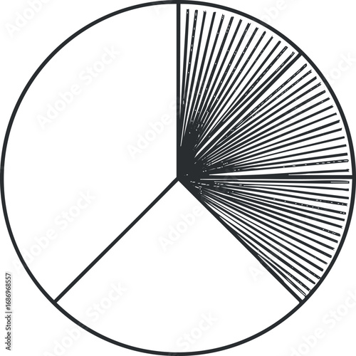Black and white pie chart with three main segments, one segment divided into many smaller parts.