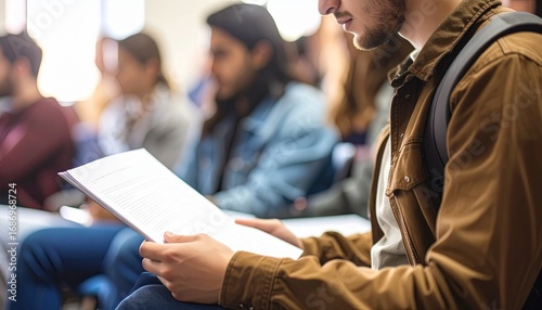Person reading documents in meeting