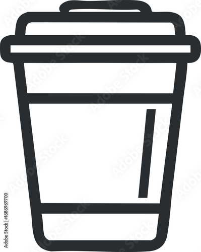 Black line icon of a disposable coffee cup with lid for takeaway hot beverages