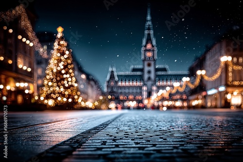 Fototapeta Naklejka Na Ścianę i Meble -  a blurry image of a city street at night with blurred lights and buildings