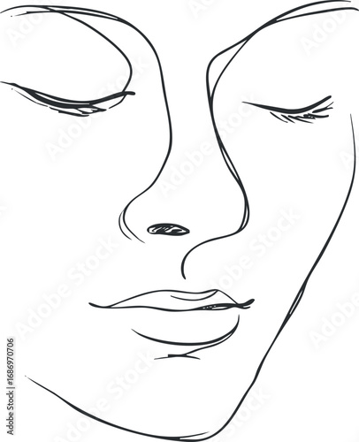Minimalist line drawing of a woman's face with eyes closed, conveying calm and serenity