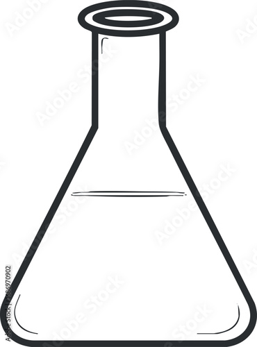Black and white illustration of a laboratory flask filled with liquid for scientific experiments
