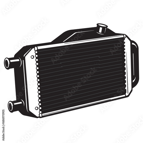 Black and white silhouette of Motorcycle radiator vector icon on white background