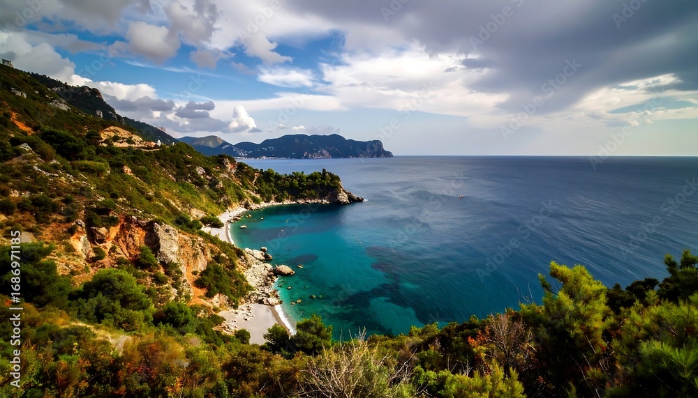 Fototapeta premium Coastal landscape with vibrant colors and a dramatic sky