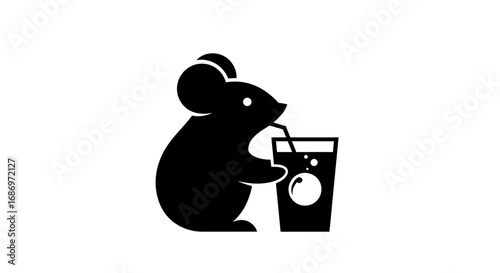 Black silhouette icon of a mouse drinking from a glass.