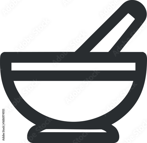 Black icon of a mortar and pestle used for grinding and mixing herbs, spices, and medicines
