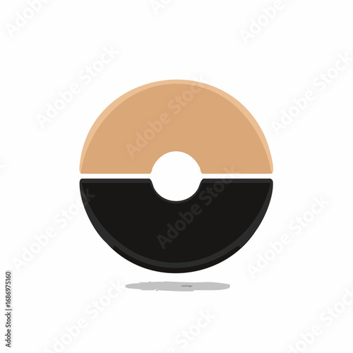 Abstract 3D circle icon divided into black and brown halves a concept of balance and duality