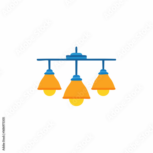 Modern Triple Pendant Light Fixture with Orange Shades and Yellow Bulbs