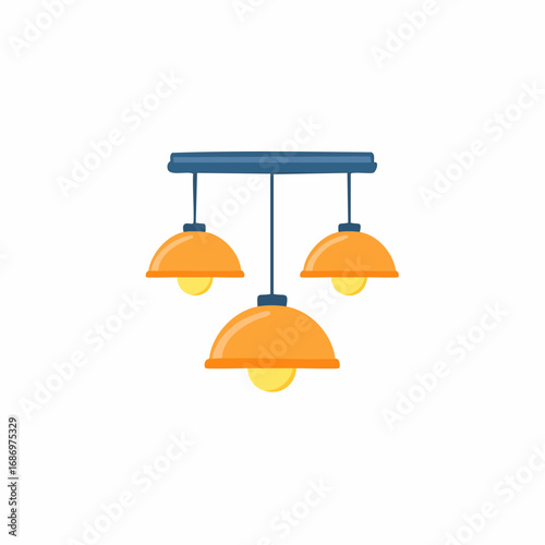 Decorative Orange Pendant Lighting Fixture with Three Lamps and Blue Support for Living Spaces