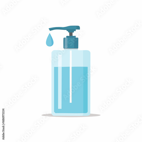 Hand Sanitizer Dispenser Bottle with Blue Liquid Cleanliness and Hygiene