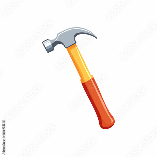 Cartoon hammer with red and yellow handle on white background construction tool