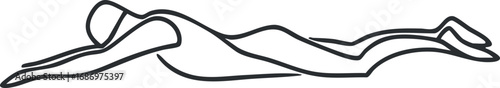 Minimalist line art of a person lying down stretching in a yoga or relaxation pose promoting fitness and wellness
