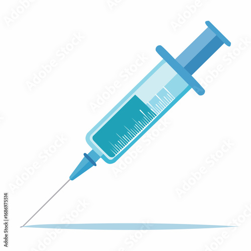 Medical syringe icon with needle and vaccine for immunization or treatment vector illustration