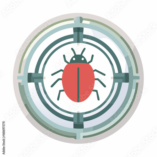 Bug in crosshair symbol. Insect target illustration. Digital security concept for malware or virus.