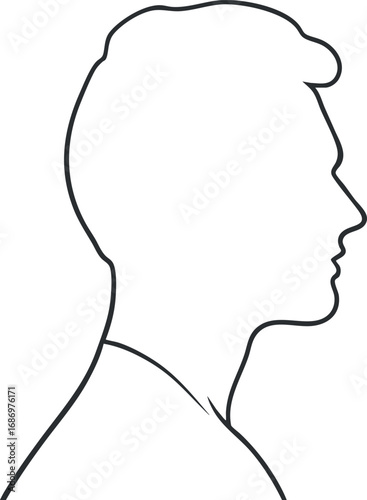 Minimalist black outline silhouette of a male head and shoulders in side profile view on white background