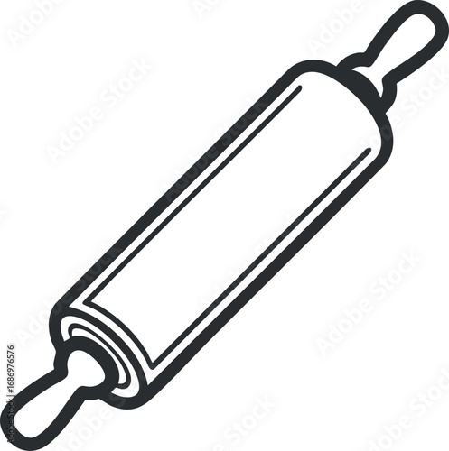 Black and white line art illustration of a rolling pin used for baking and cooking dough