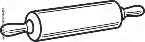 Black and white line drawing of a wooden rolling pin used for flattening dough in baking and cooking