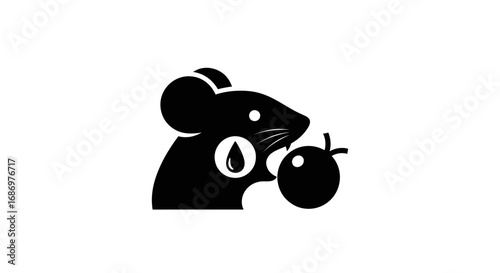 Black silhouette icon of a mouse eating a small fruit.