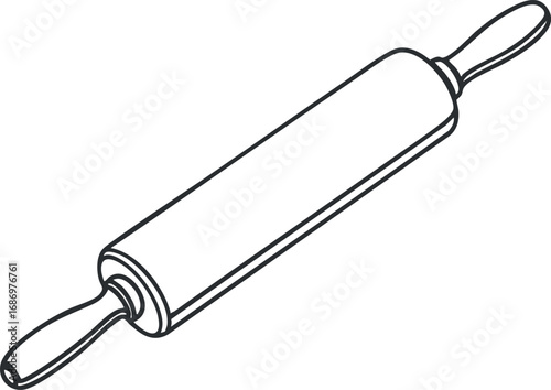 Black and white line drawing of a cylindrical rolling pin with handles for baking and dough preparation
