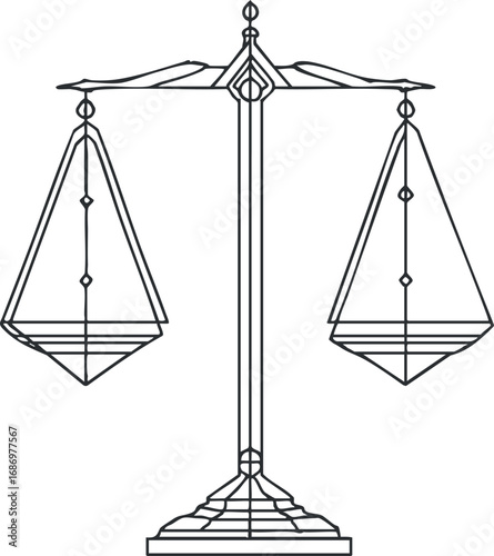 Black and white outline illustration of a classic justice scale symbolizing fairness and legal balance