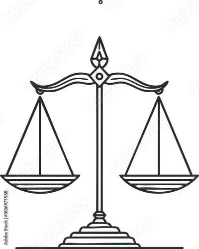 Black and white line drawing of a balance scale symbolizing justice fairness and legal equality