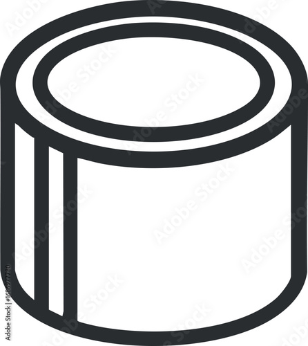 Black and white 3D cylinder geometric shape illustration with round edges and simple design