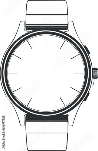 Minimalist wristwatch with blank round dial and strap, classic analog timepiece design