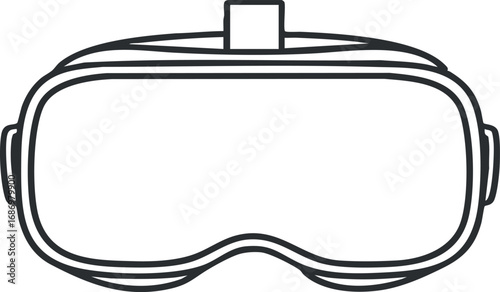 Black and white line drawing of virtual reality goggles used for immersive digital experiences and gaming