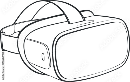 Black and white line drawing of a virtual reality headset device used for immersive digital experiences