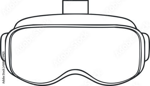 Black and white vector illustration of ski goggles with adjustable strap for winter sports protection
