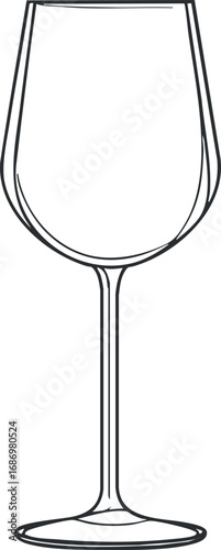 Outline illustration of an empty wine glass with a long stem and round bowl isolated on white background