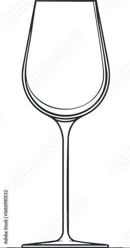 Outline illustration of an empty wine glass with a long stem on a white background