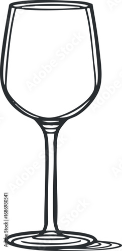 Outline illustration of an empty wineglass with a long stem and round bowl isolated on white background